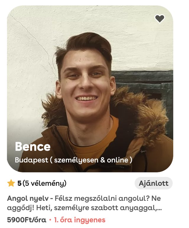 Bence nyelvtanári hirdetése, 5 csillagos értékeléssel